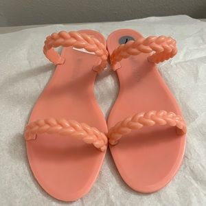 New Stuart Weitzman peach pink braided jelly sandals